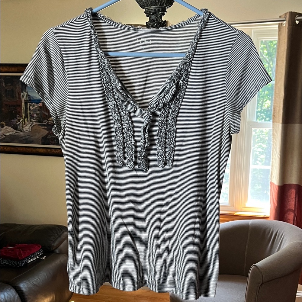 LOFT Black and White Striped Blouse